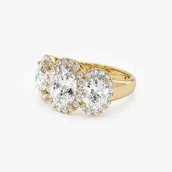 3.35 ctw Three Stone Halo Oval Lab Grown Engagement Ring - Ashley