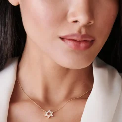 Baguette Diamond Star of David Necklace in 14K