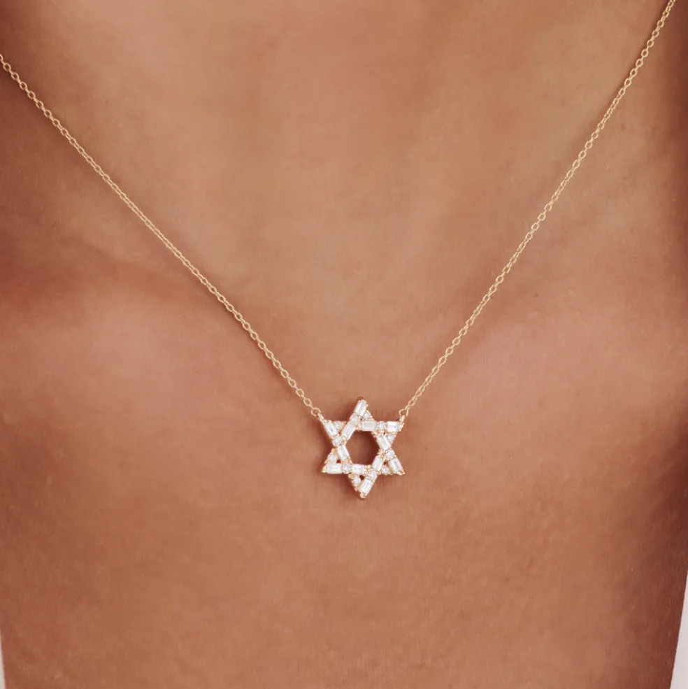 Baguette Diamond Star of David Necklace in 14K