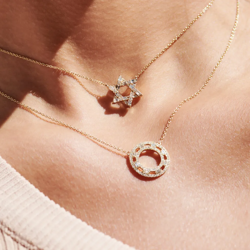 Baguette Diamond Star of David Necklace in 14K