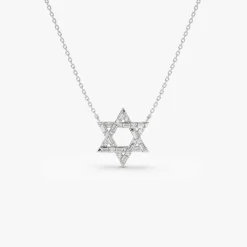 Baguette Diamond Star of David Necklace in 14K
