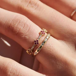 Full Eternity Clover Ruby and Diamond Ring in 14k Gold