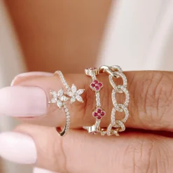 Full Eternity Clover Ruby and Diamond Ring in 14k Gold