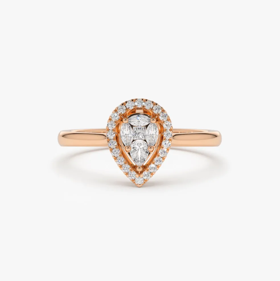 Illusion Set Pear Shape Engagement Ring in 14k
