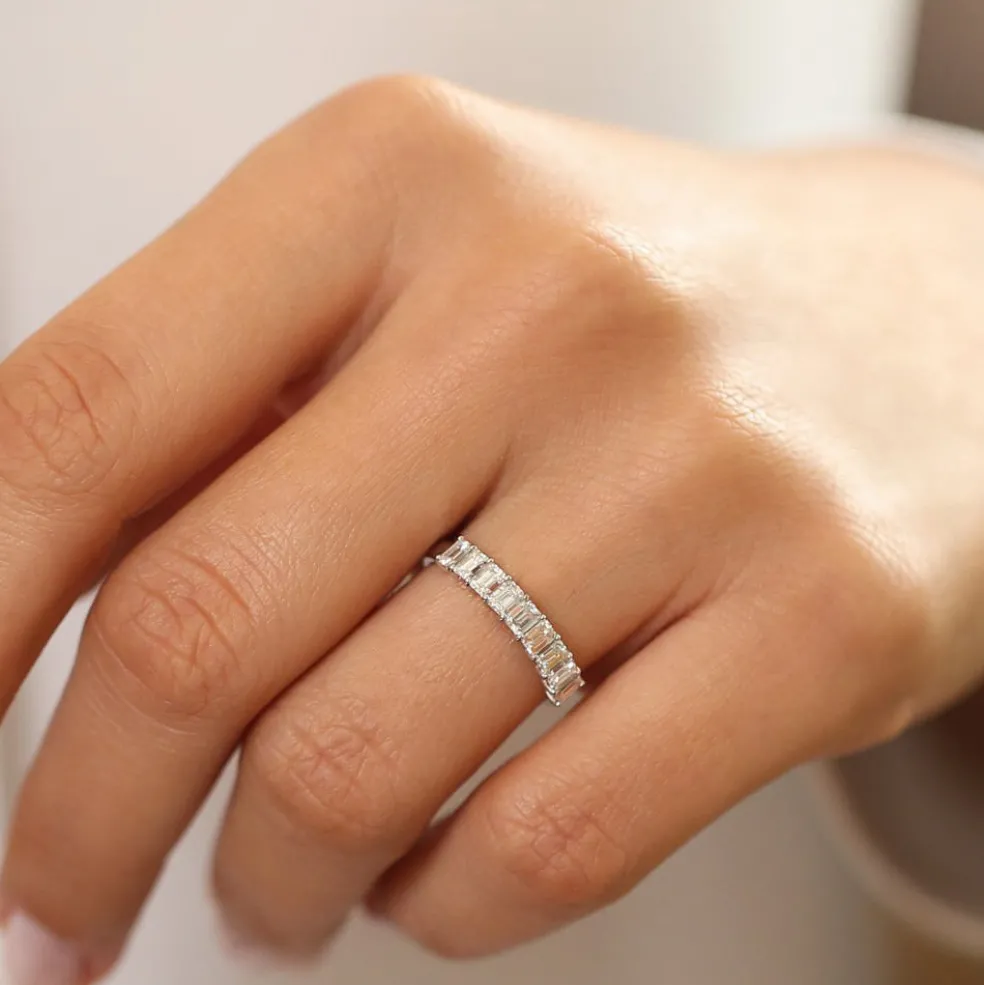 14k 1 Carat Emerald Cut Diamond Wedding Band