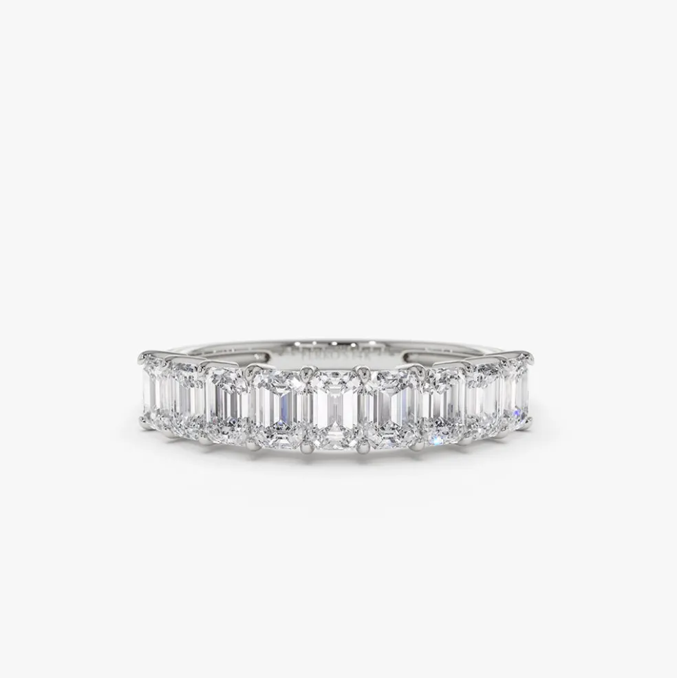 14k 1 Carat Emerald Cut Diamond Wedding Band