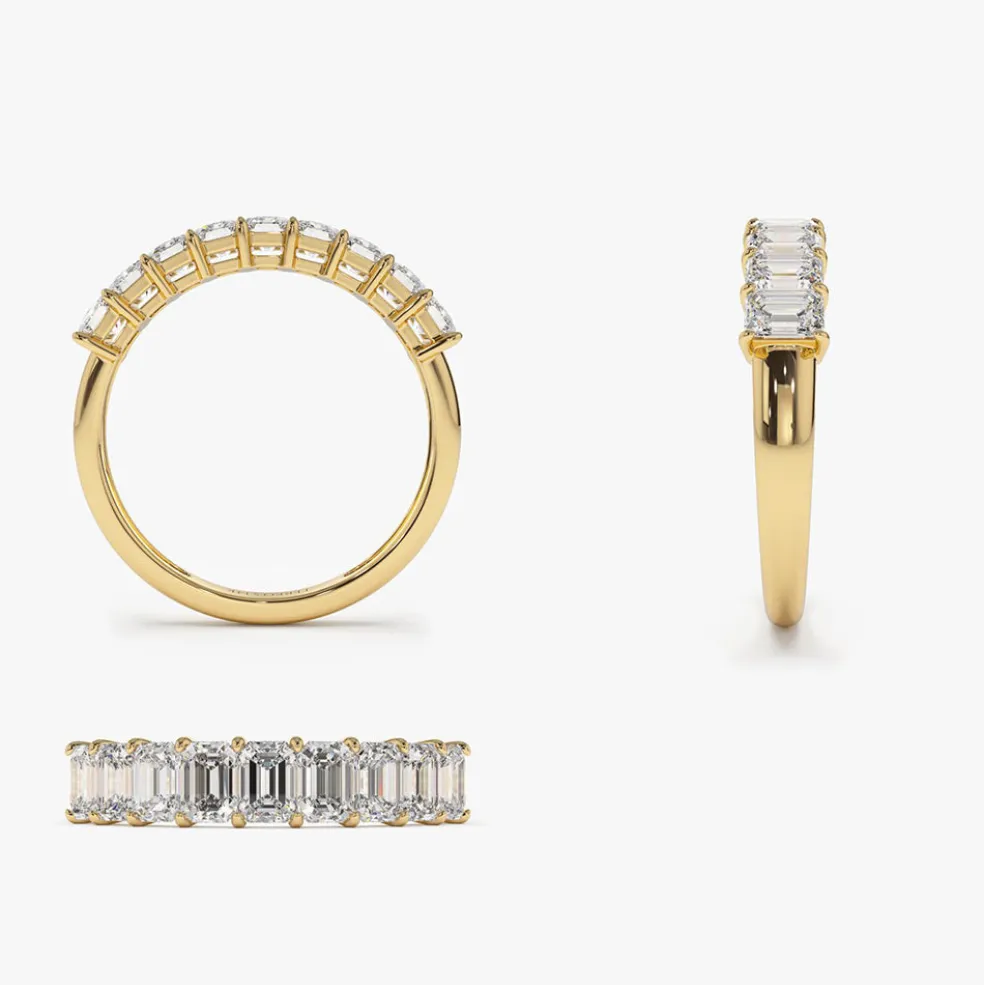14k 1 Carat Emerald Cut Diamond Wedding Band