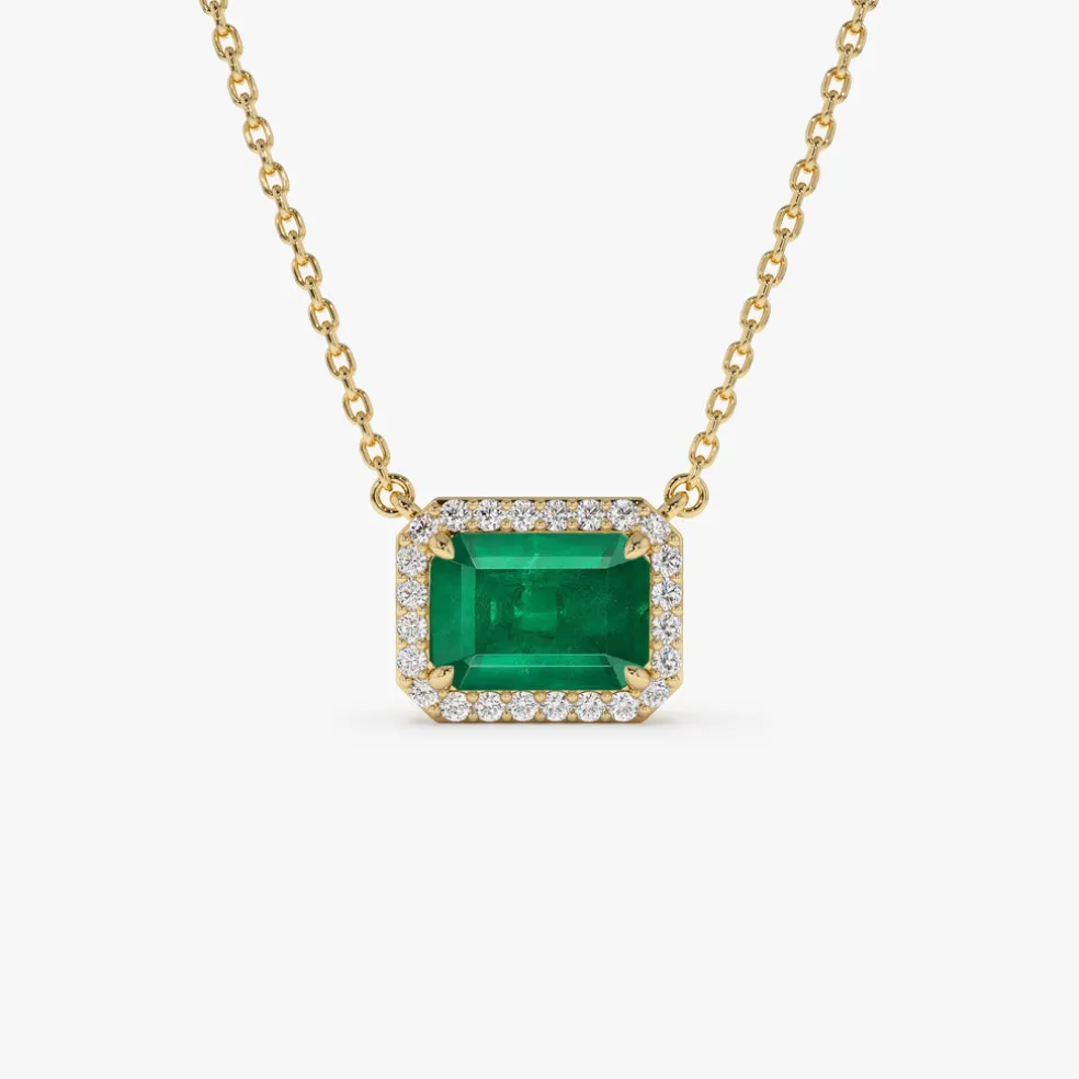 14k 1.00 Ctw Octagon Emerald in Diamond Halo Setting