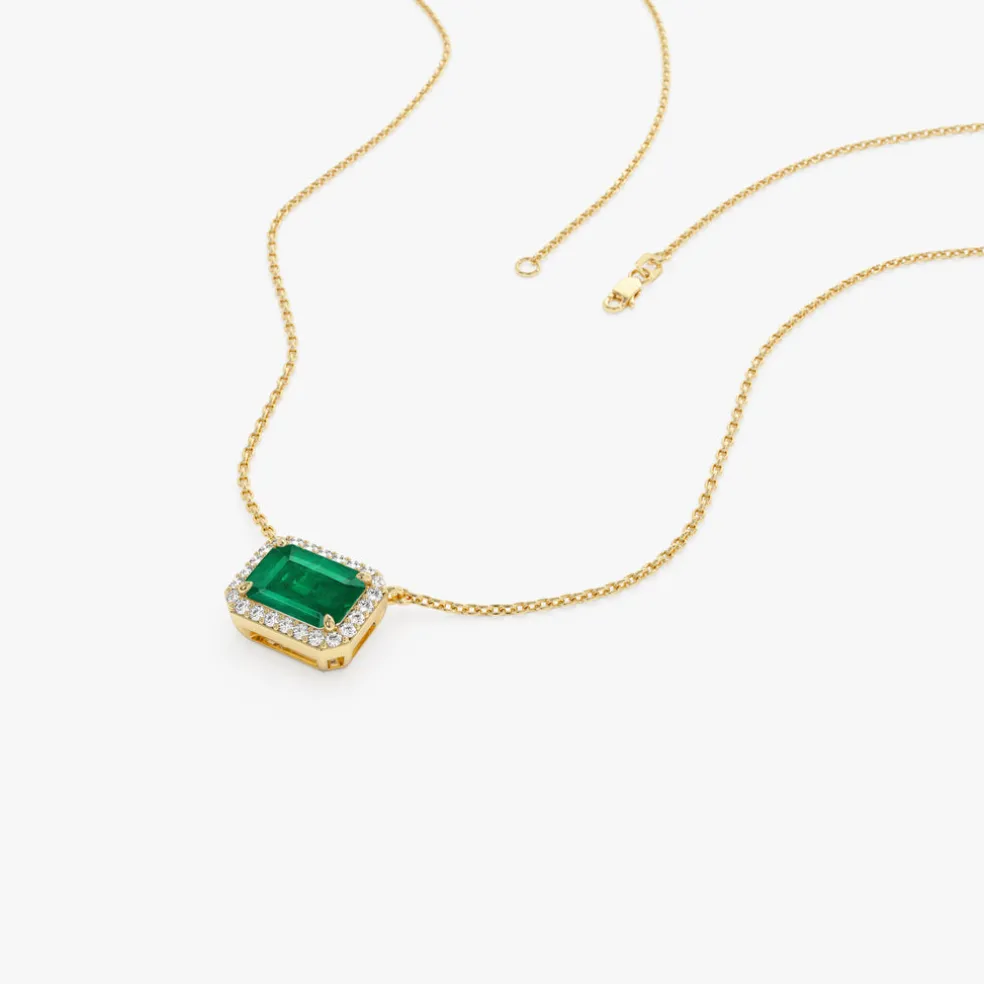 14k 1.00 Ctw Octagon Emerald in Diamond Halo Setting