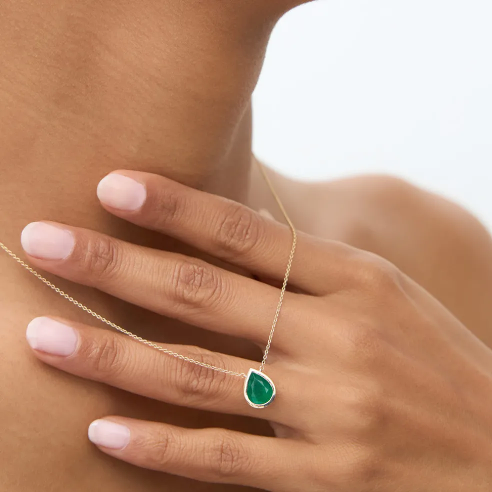 14k 1.50-2.50 ctw Pear Shape Bezel Setting Emerald Necklace