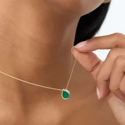 14k 1.50-2.50 ctw Pear Shape Bezel Setting Emerald Necklace