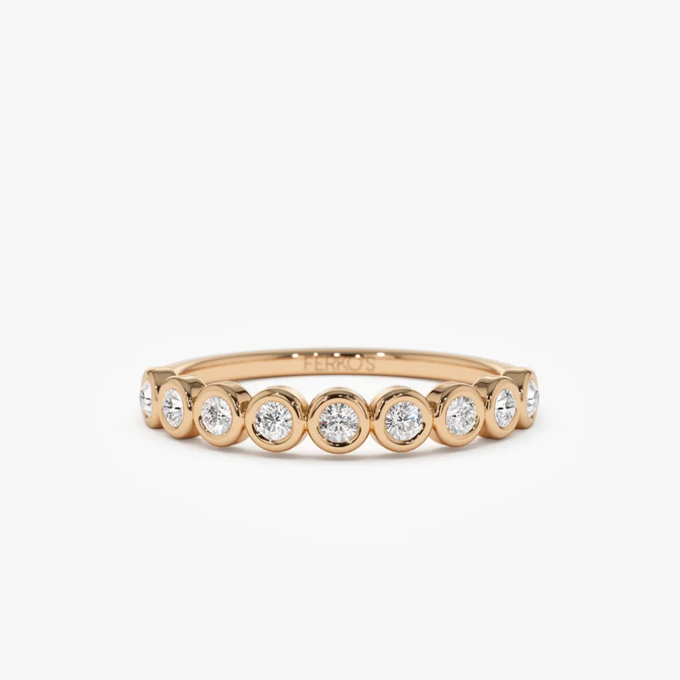 14k 9 Diamond Half Eternity Wedding Ring 0.55ctw