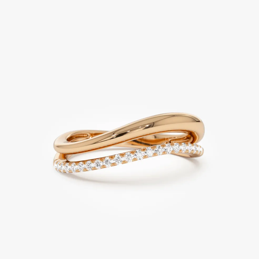 14k Double Ring Waive Design Diamond Ring