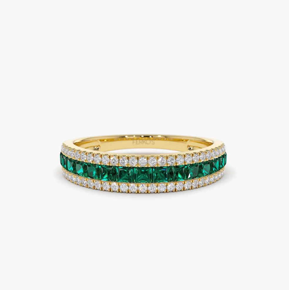 14k Half Eternity Square Emerald Anniversary Ring