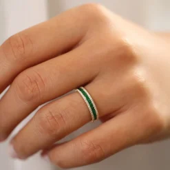14k Half Eternity Square Emerald Anniversary Ring