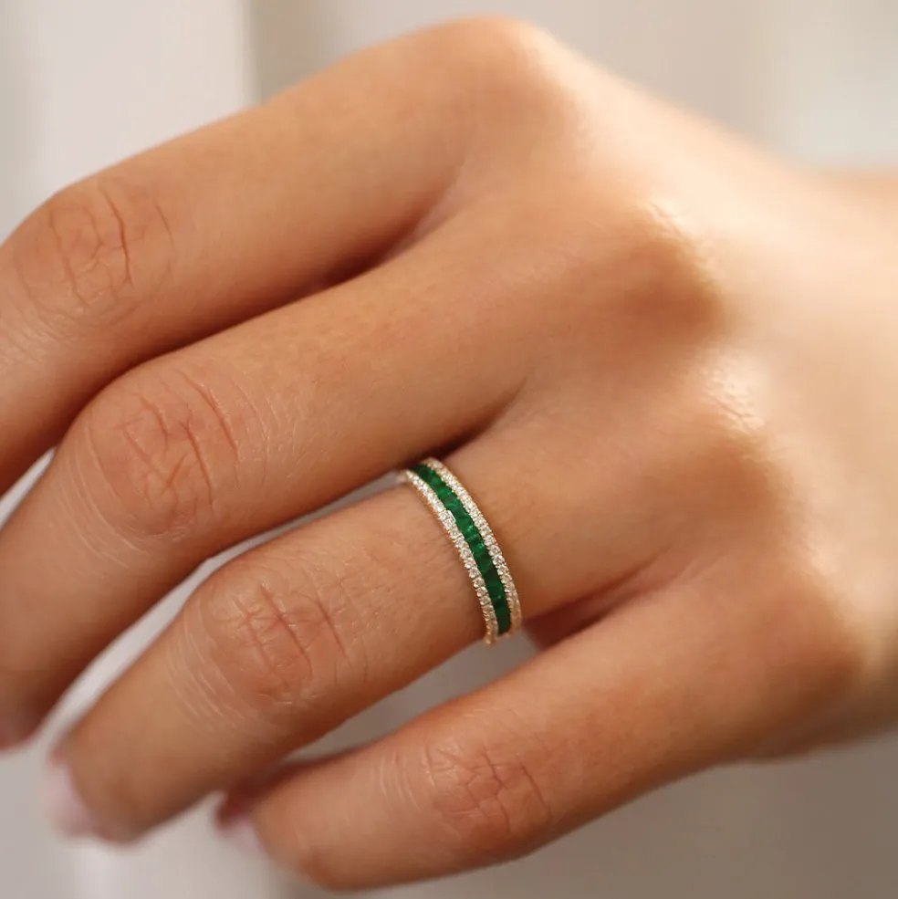 14k Half Eternity Square Emerald Anniversary Ring