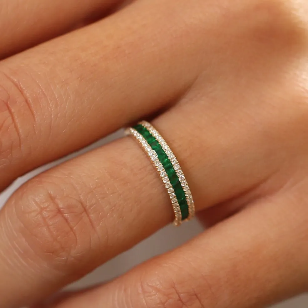 14k Half Eternity Square Emerald Anniversary Ring