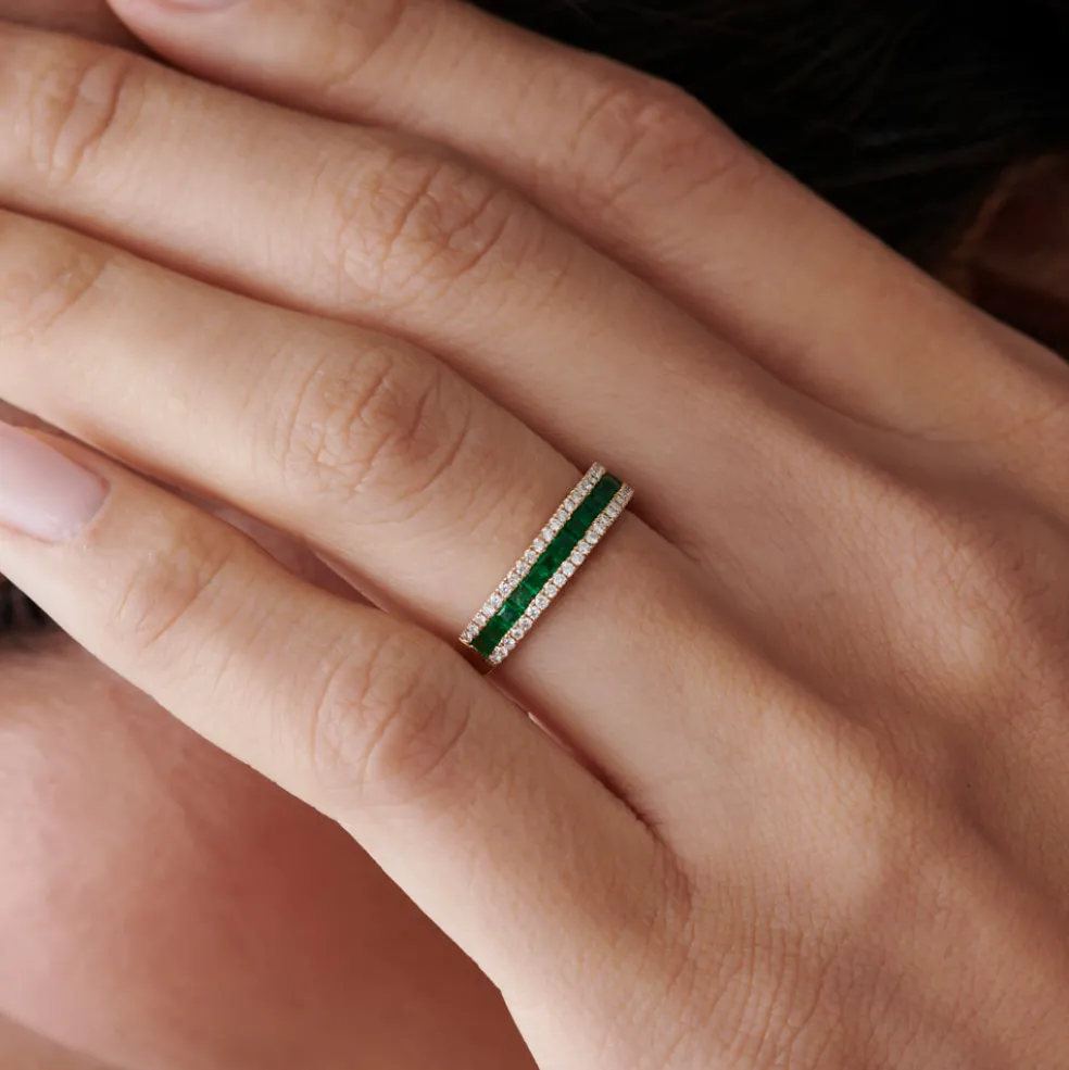 14k Half Eternity Square Emerald Anniversary Ring