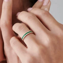 14k Half Eternity Square Emerald Anniversary Ring