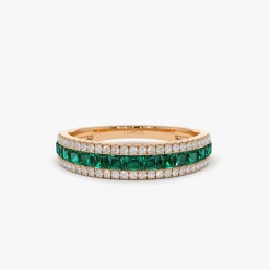 14k Half Eternity Square Emerald Anniversary Ring
