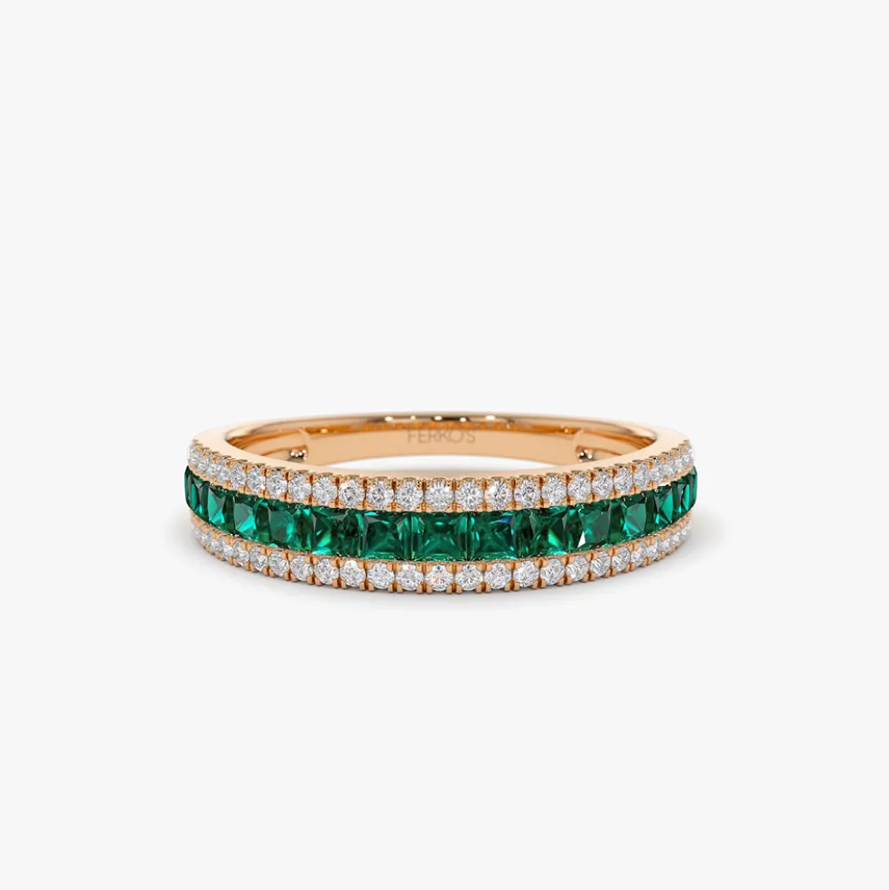 14k Half Eternity Square Emerald Anniversary Ring
