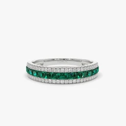 14k Half Eternity Square Emerald Anniversary Ring