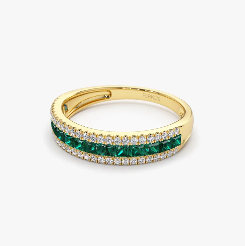 14k Half Eternity Square Emerald Anniversary Ring