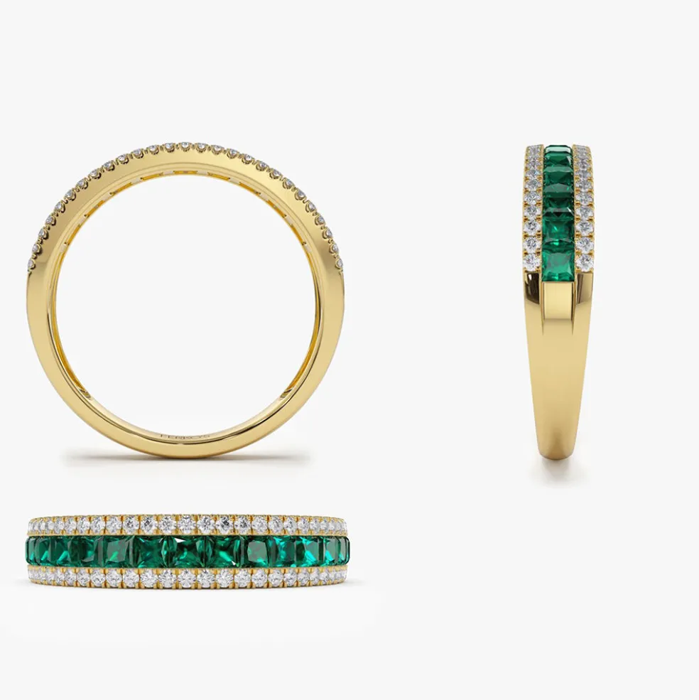 14k Half Eternity Square Emerald Anniversary Ring