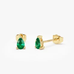 14K Pear Shaped Emerald Stud Earrings