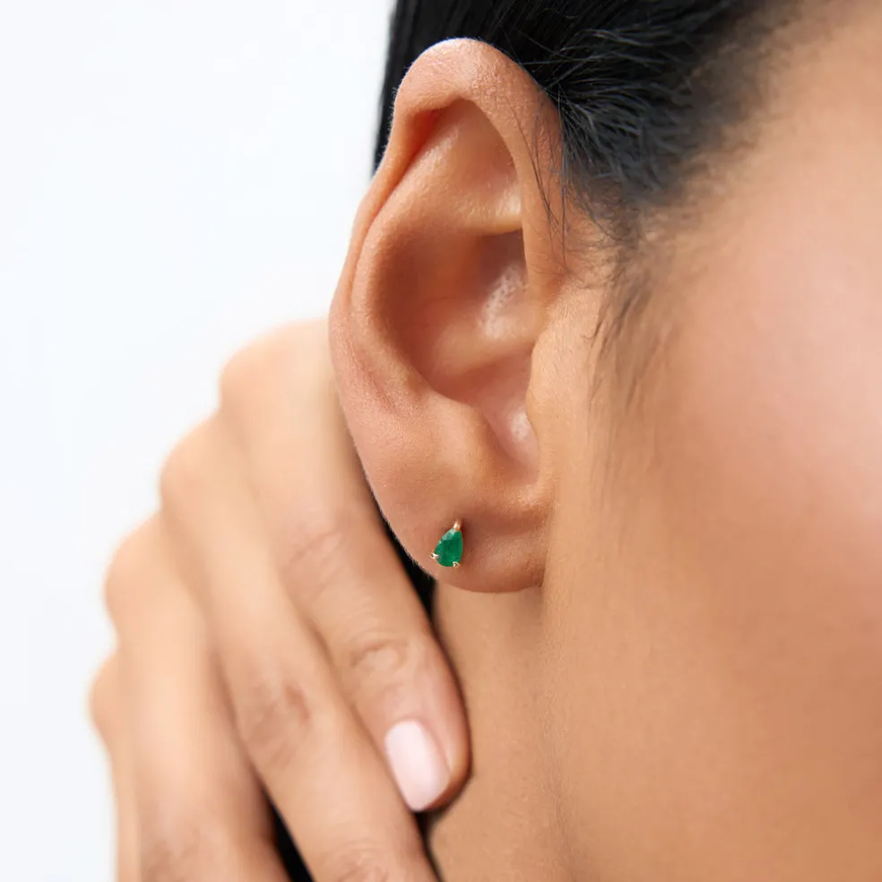 14K Pear Shaped Emerald Stud Earrings