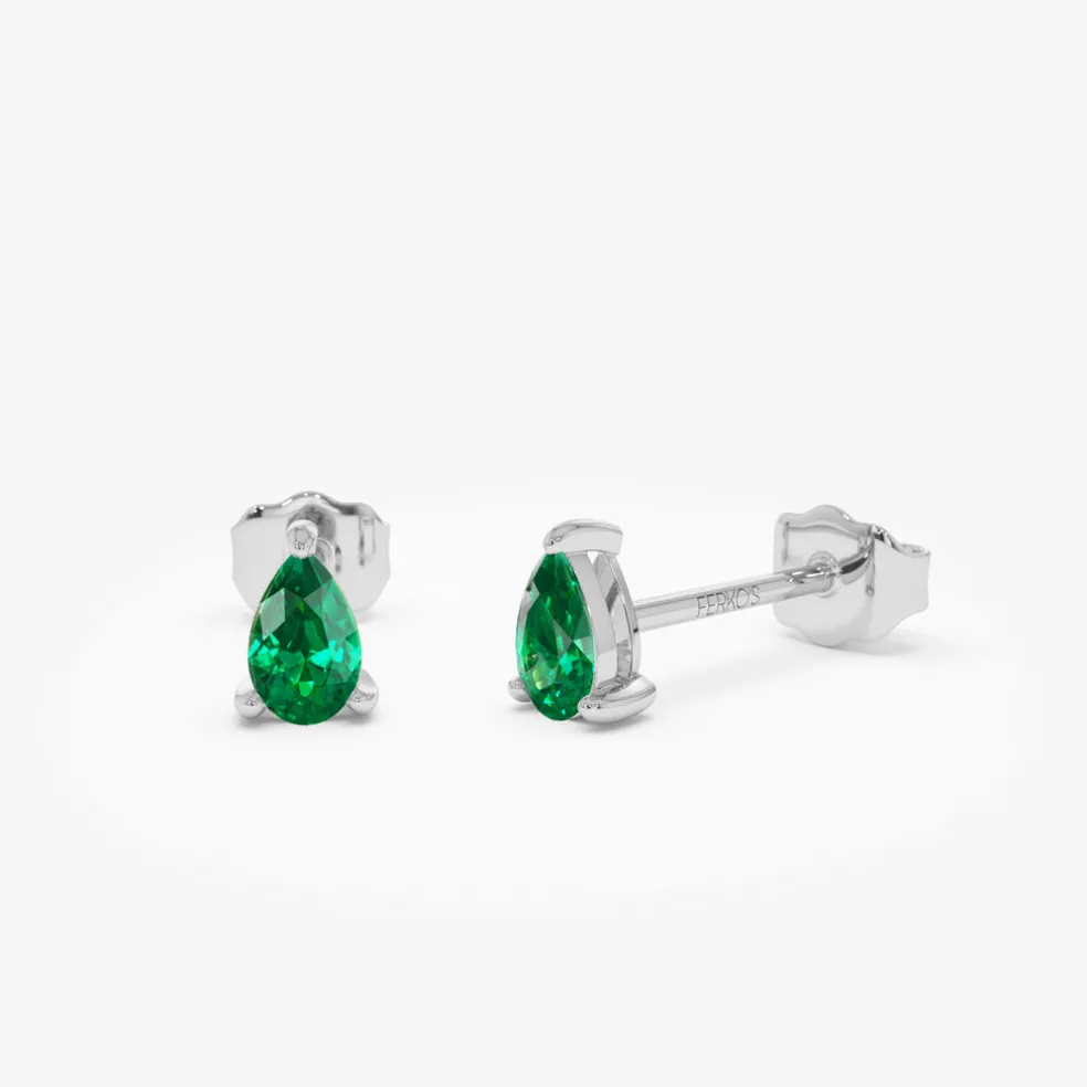 14K Pear Shaped Emerald Stud Earrings