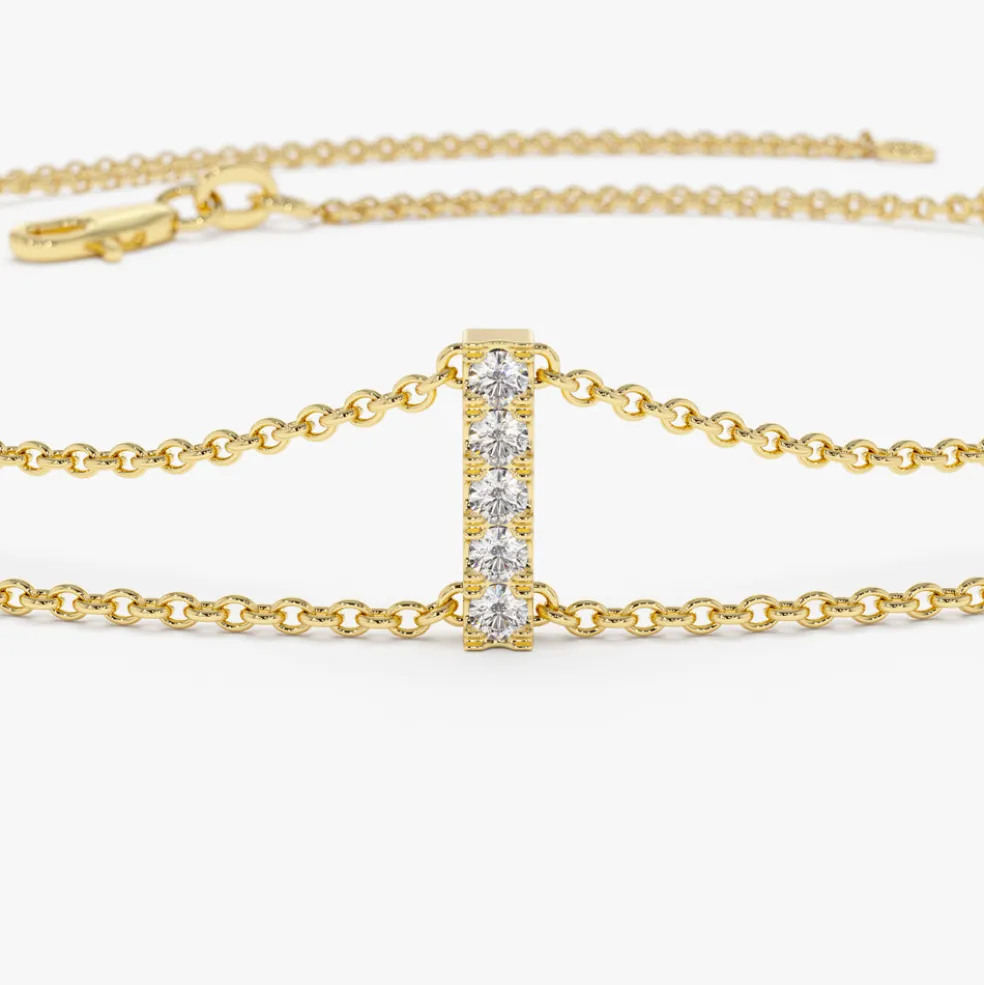 14k 5 Station Diamond Bar Bracelet