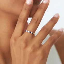14k 7 Stone Basket Setting Diamond and Sapphire Wedding Ring