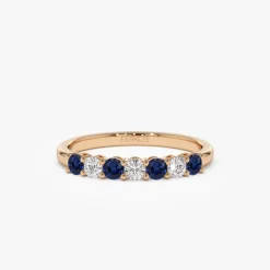 14k 7 Stone Basket Setting Diamond and Sapphire Wedding Ring