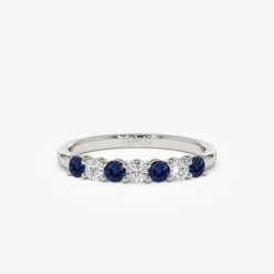 14k 7 Stone Basket Setting Diamond and Sapphire Wedding Ring