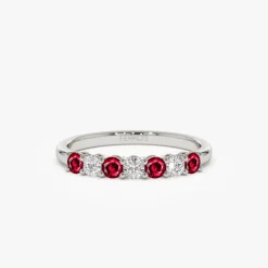 14k 7 Stone Basket Setting Diamond and Ruby Wedding Ring