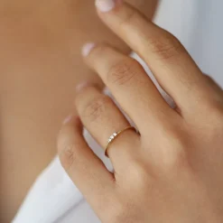 14k 3 Stone Beaded Diamond Ring