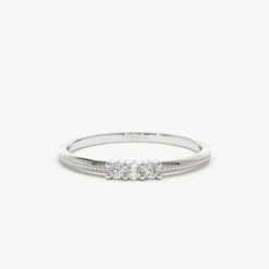 14k 3 Stone Beaded Diamond Ring