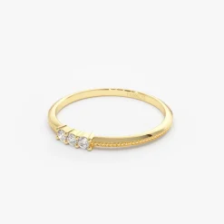 14k 3 Stone Beaded Diamond Ring