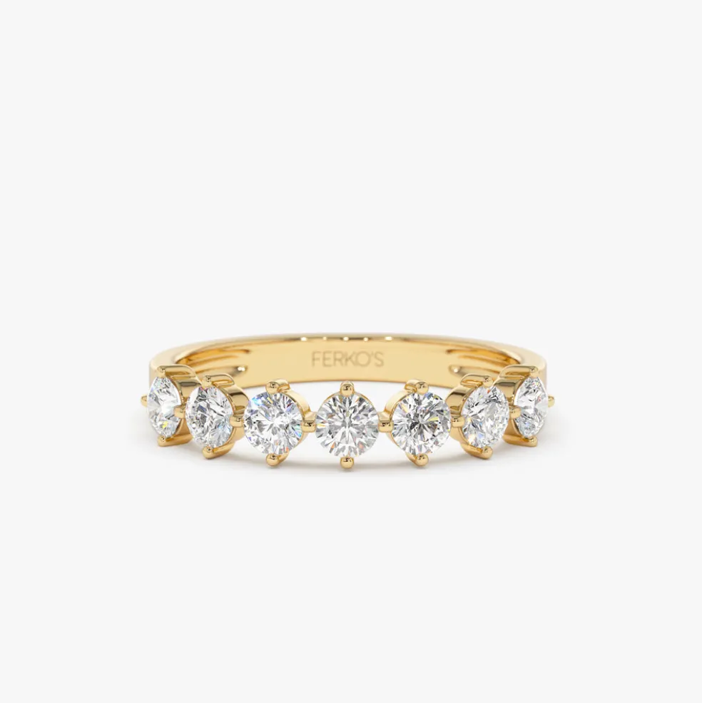 14k 7 Stone Prong Setting Diamond Wedding Band 0.70 Ctw