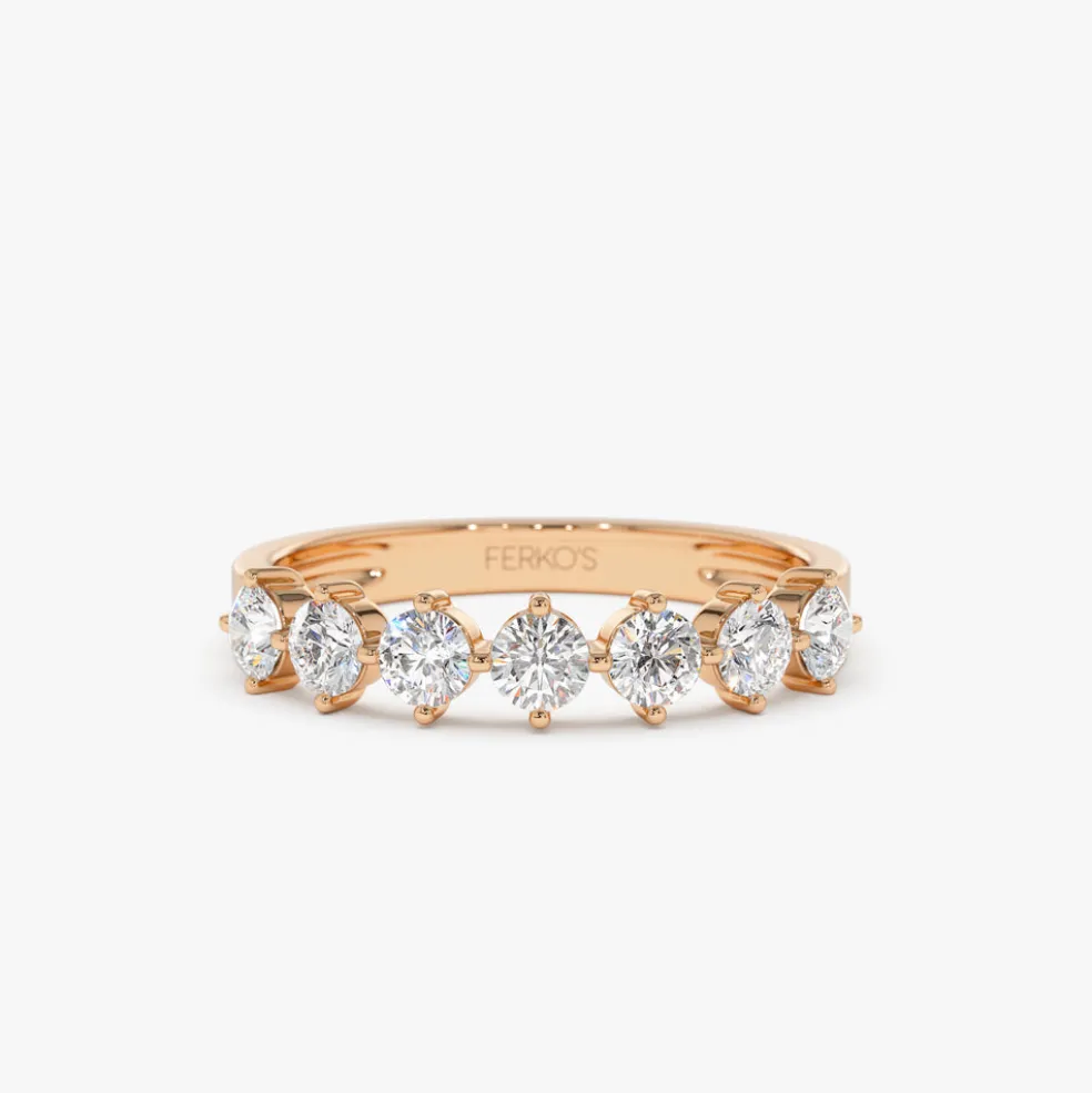 14k 7 Stone Prong Setting Diamond Wedding Band 0.70 Ctw