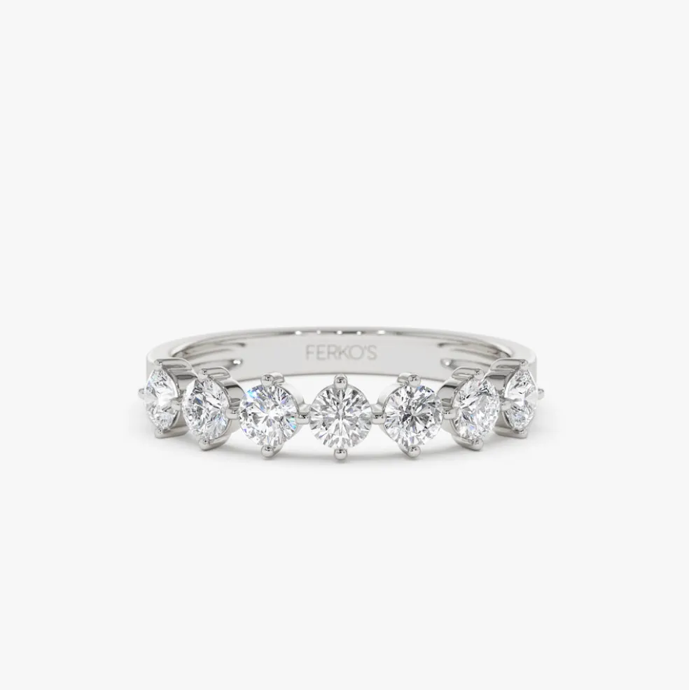 14k 7 Stone Prong Setting Diamond Wedding Band 0.70 Ctw
