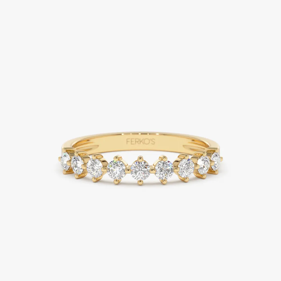 14k 9 Stone Prong Setting Women's Diamond Wedding Ring 0.55 ctw