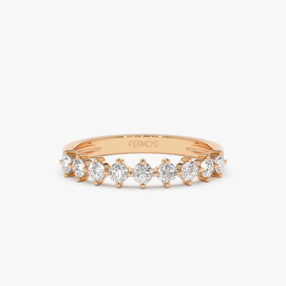 14k 9 Stone Prong Setting Women's Diamond Wedding Ring 0.55 ctw