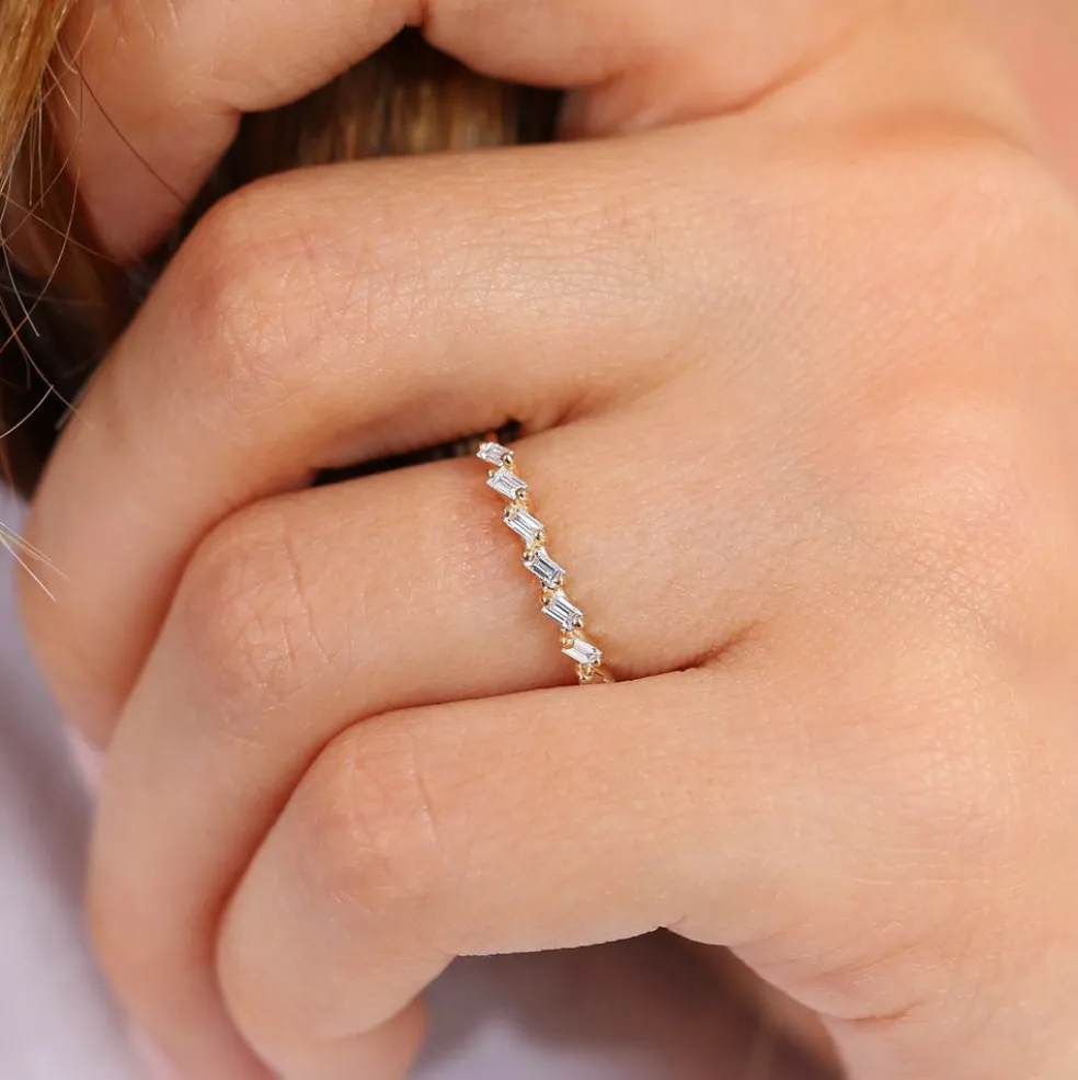 14k 7 Stone Slanted Baguette Diamond Ring