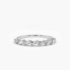 14k 7 Stone Slanted Baguette Diamond Ring