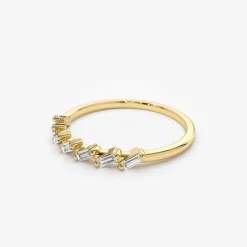 14k 7 Stone Slanted Baguette Diamond Ring