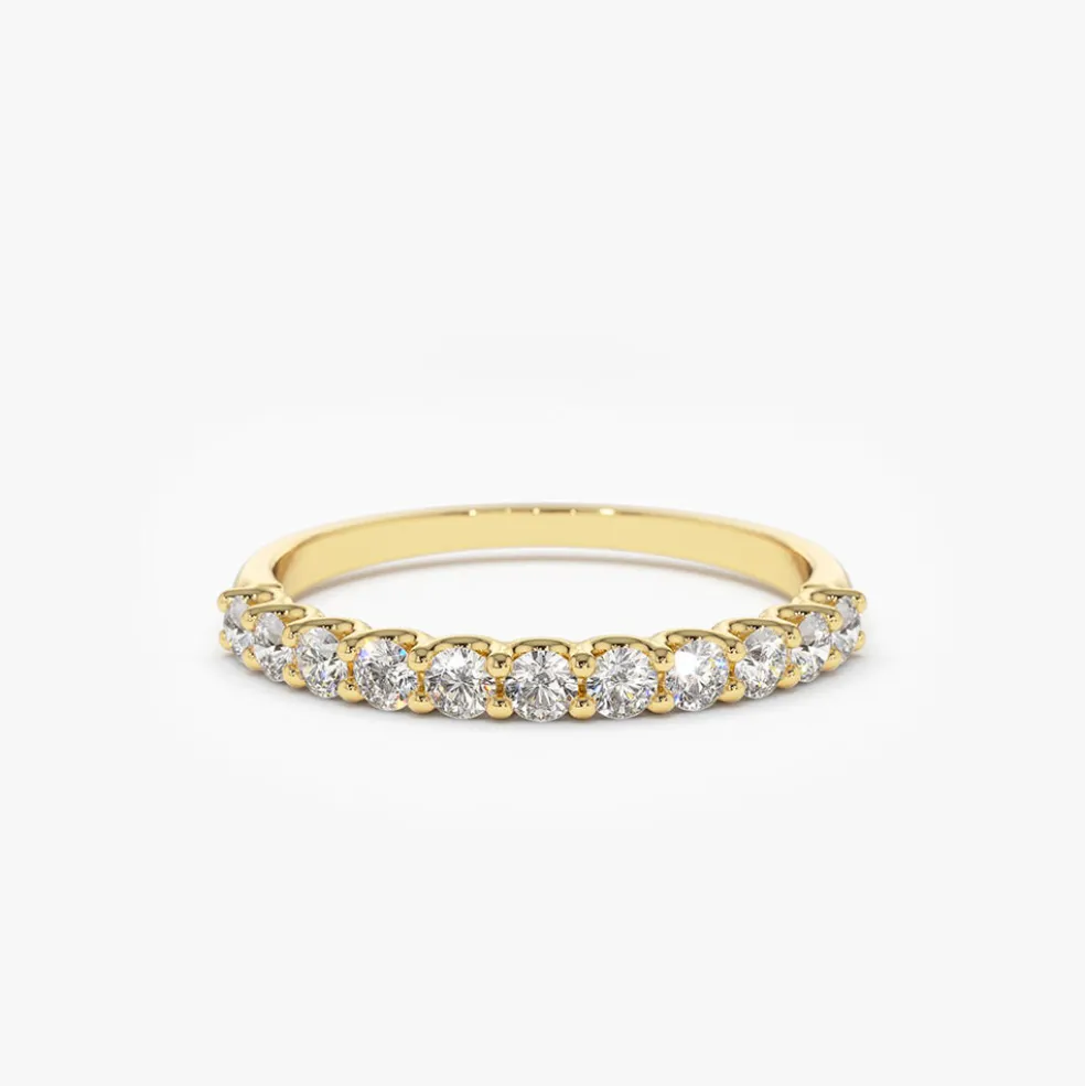 14k 11 Stone U-Shaped Diamond Wedding Band