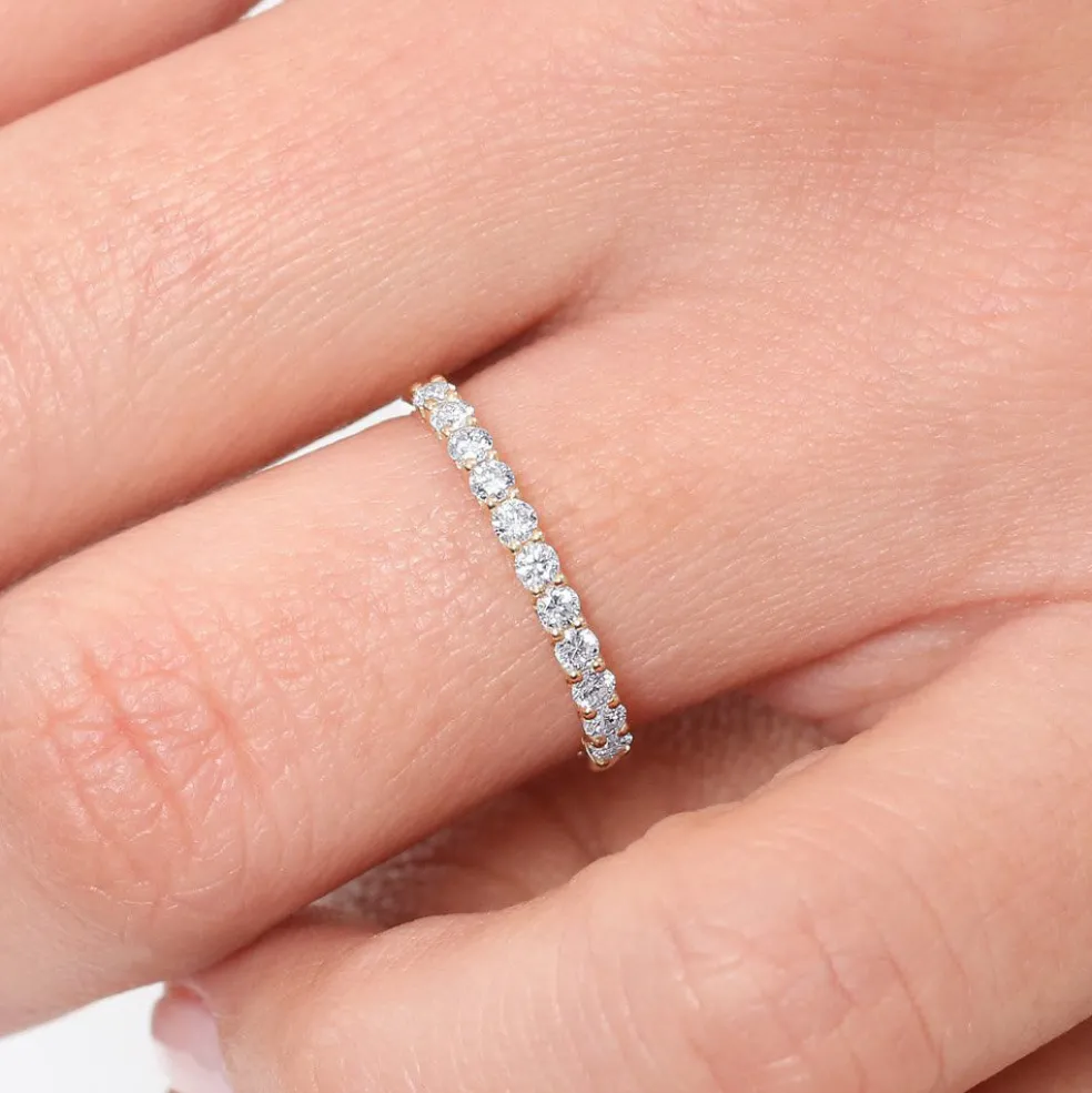 14k 11 Stone U-Shaped Diamond Wedding Band