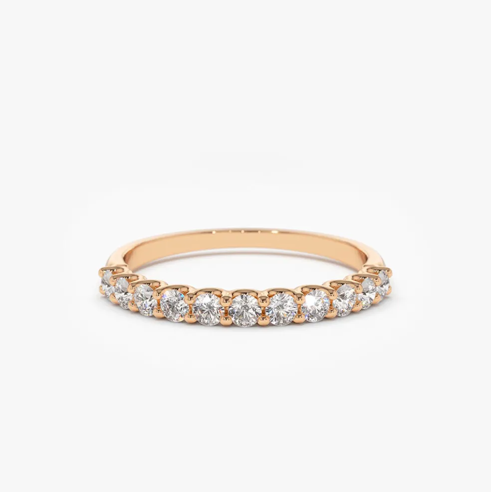 14k 11 Stone U-Shaped Diamond Wedding Band